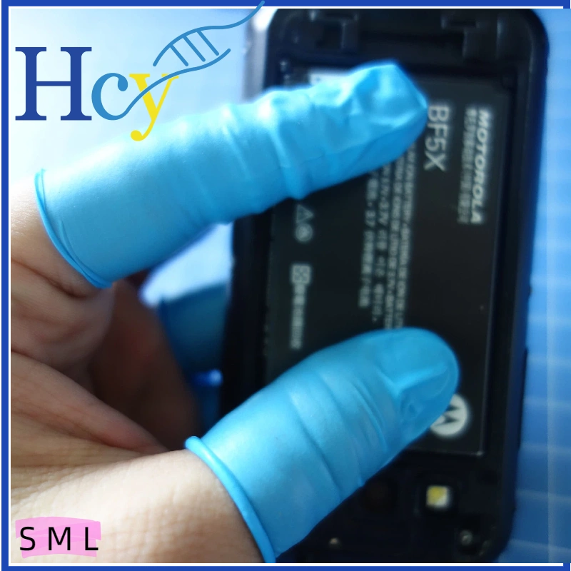 Blue medical nitrile finger cots