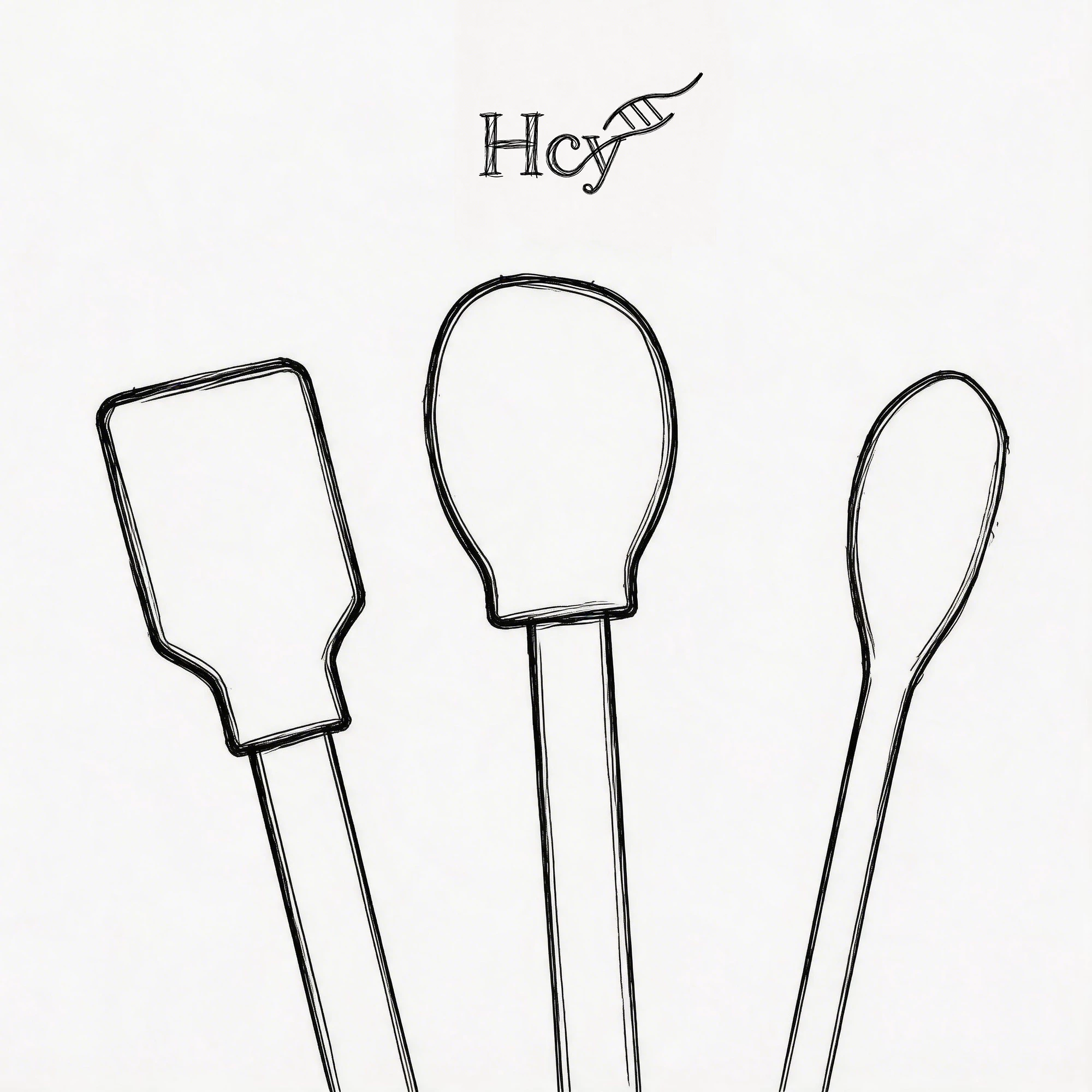 Abstract black-and-white sketch of three elongated shapes with rounded tops connected to thin stems, drawn in a continuous-line style.